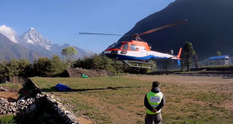 Helicopter Landing at Lukla Airport , Khumbu Everest region