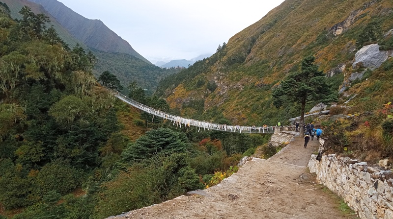 High Suspension Bridge while trekking from Tengboche to Dingboche
