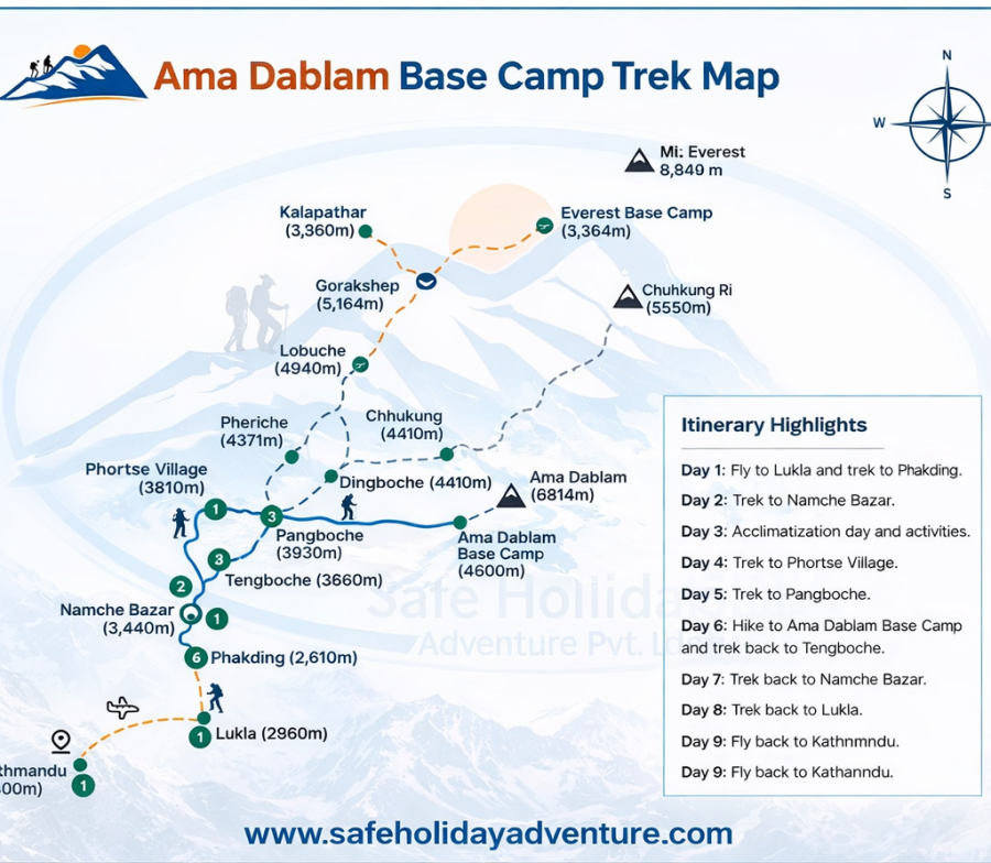 Map of Ama Dablam base Camp Everest