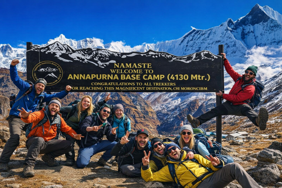 Group of people from Europe doing budget Annapurna Base camp trek with Team Safe Holiday Adventure