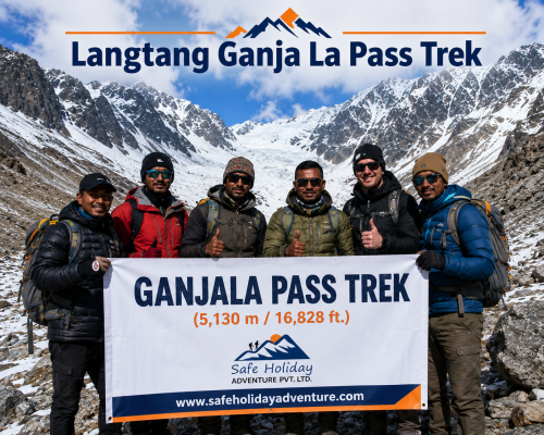 Snowy Langtang Ganja La Pass trek route with mountain views