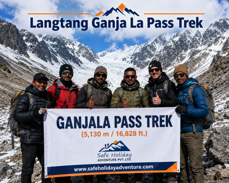Snowy Langtang Ganja La Pass trek route with mountain views