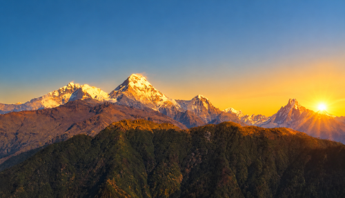 Annapurna Sunrise Trekking: golden sunrise over the Himalayas from Poon Hill