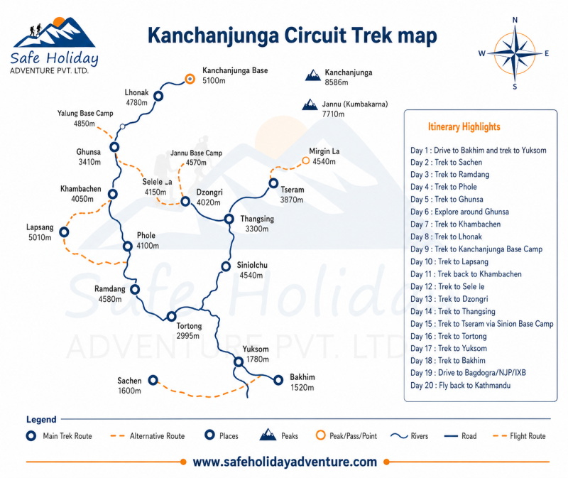 Remote area Kanchan junga trek map