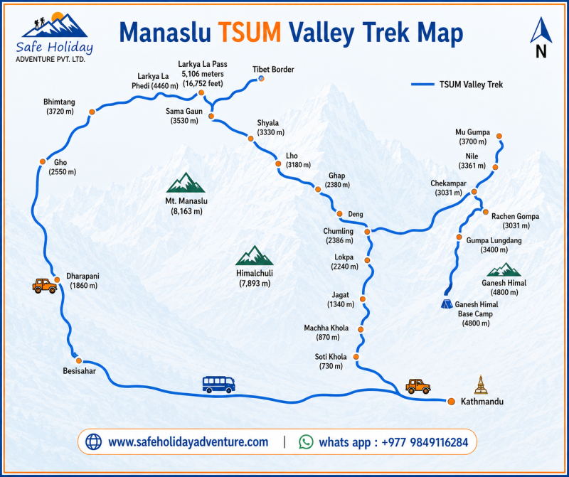 Tsum Valley trek Map