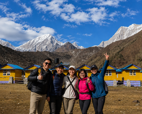 Happy Clients from Thailand Celebrating After Crossing Larke Pass at Bhimtang, Manaslu Circuit Trek
