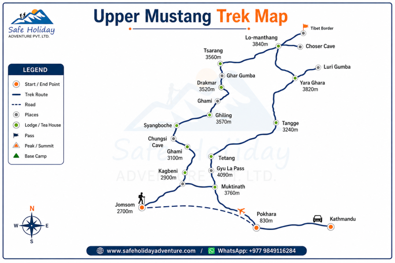Upper Mustang trek Map