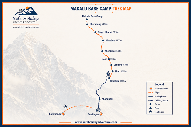 Makalu base camp trek Map