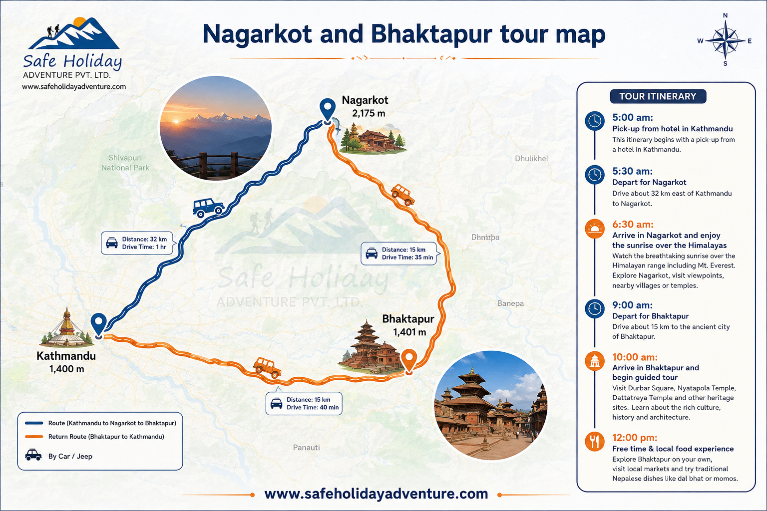 Nagarkot and bhaktapur tour map
