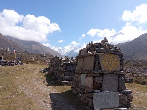 Beautiful Himalayan sunrise over Langtang National Park mountains and trekking trails