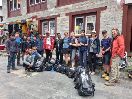 Group of Belgian trekkers taking a photo at Lukla before starting the Everest Base Camp trek