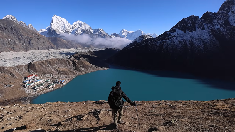 Gokyo Lake and Ngozumpa Glacier seen from Gokyo Ri on the Everest Three Passes Trek